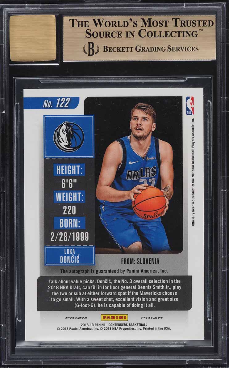 2018 Panini Contenders Premium Luka Doncic ROOKIE RC AUTO #122 BGS 9.5 GEM MINT