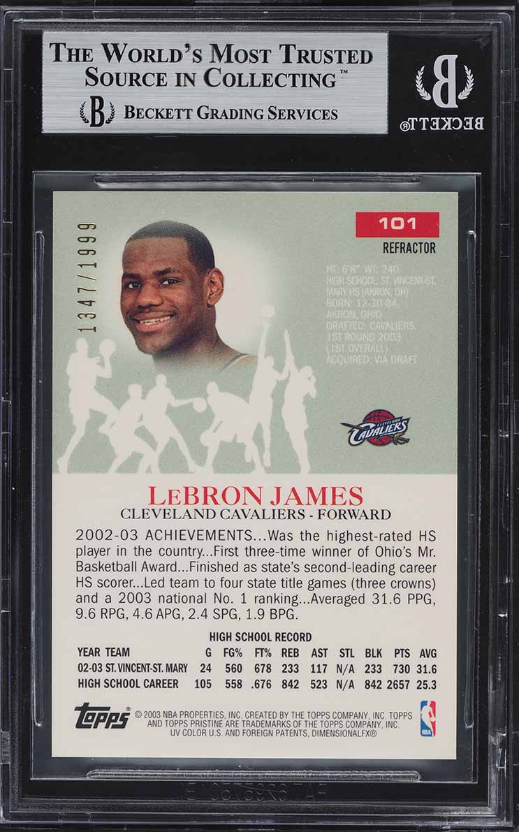 2003 Topps Pristine Refractor LeBron James ROOKIE #101 /1999 BGS 9 MINT