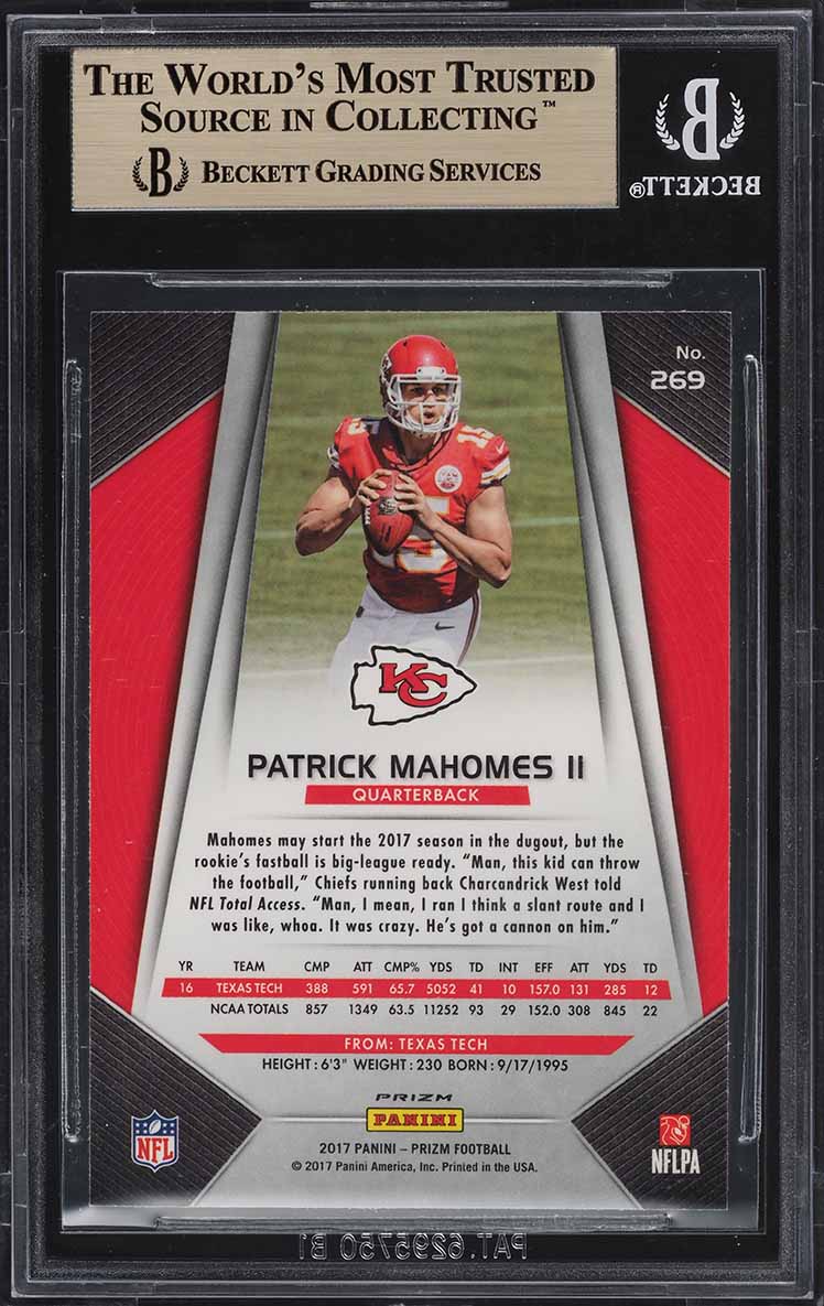 2017 Panini Prizm Silver Patrick Mahomes II ROOKIE RC #269 BGS 9.5 GEM MINT