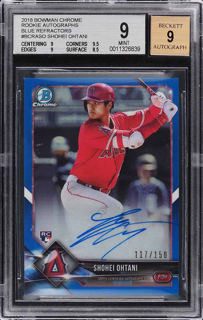 2018 Bowman Chrome Blue Refractor Shohei Ohtani ROOKIE AUTO /150 #BCRA-SO BGS 9