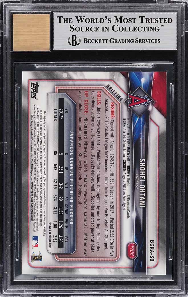2018 Bowman Chrome Blue Refractor Shohei Ohtani ROOKIE AUTO /150 #BCRA-SO BGS 9