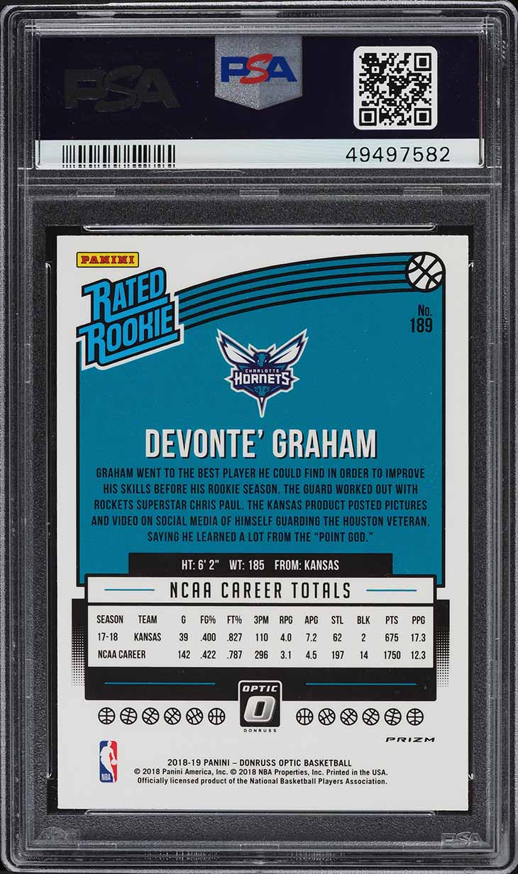 2018 Donruss Optic Shock Devonte' Graham ROOKIE #189 PSA 9 MINT