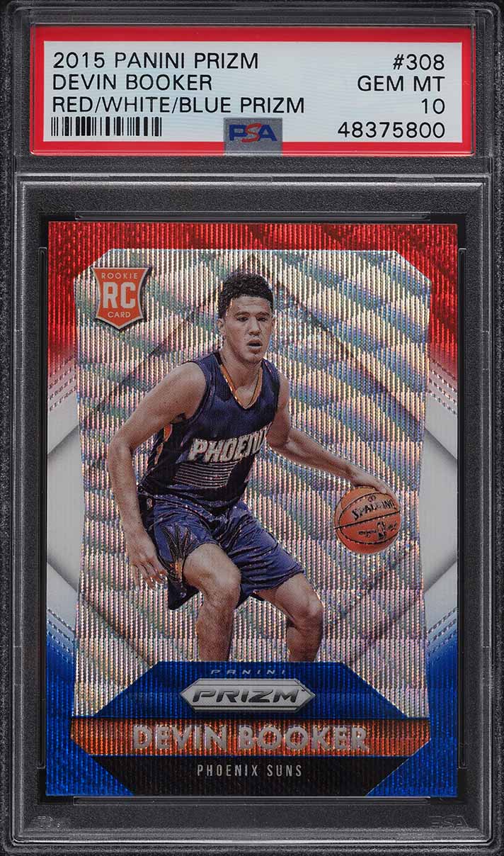 2015 Panini Prizm Red White Blue Prizms Devin Booker ROOKIE #308 PSA 10 GEM MINT