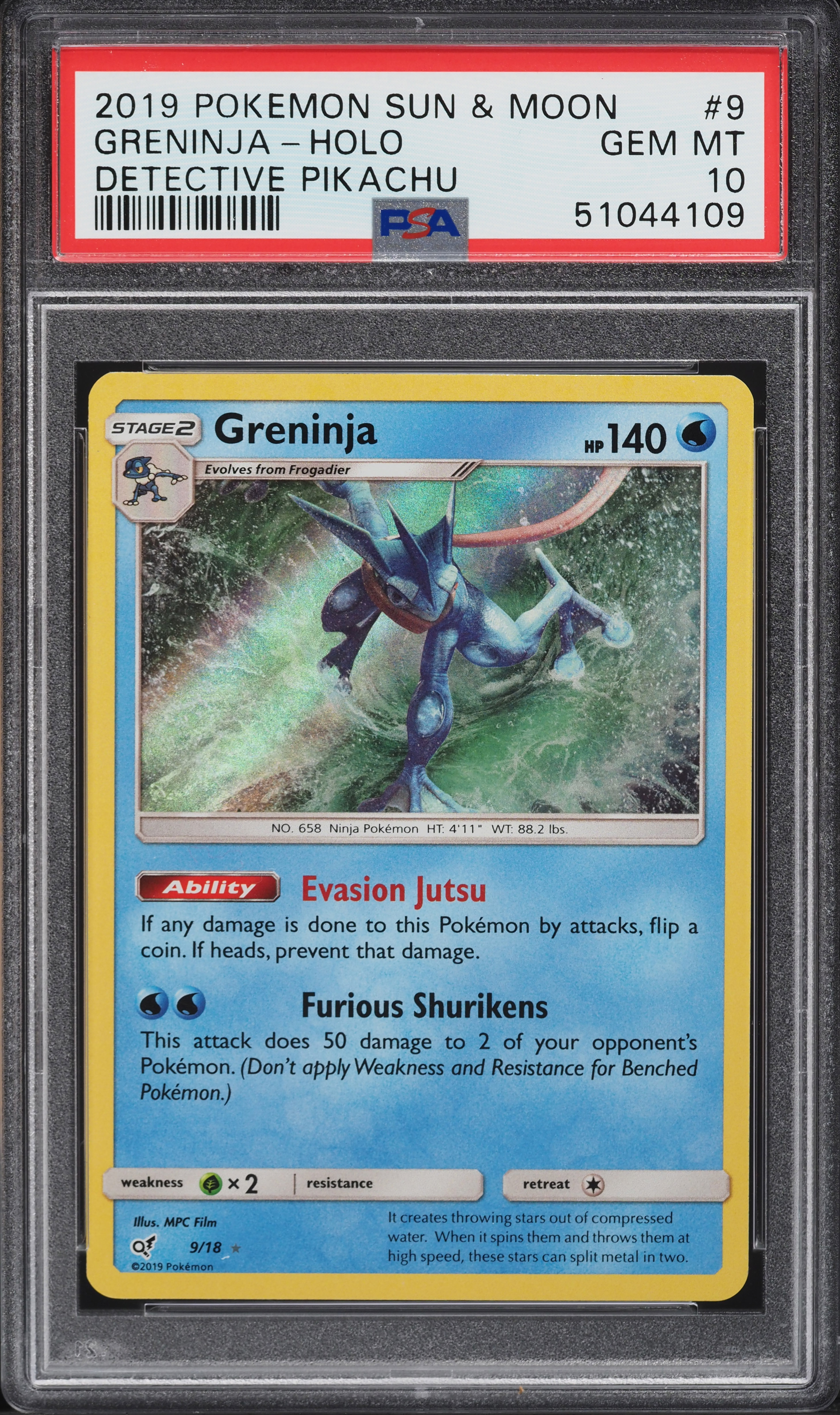 2019 Pokemon Sun & Moon Detective Pikachu Holo Greninja #9 PSA 10