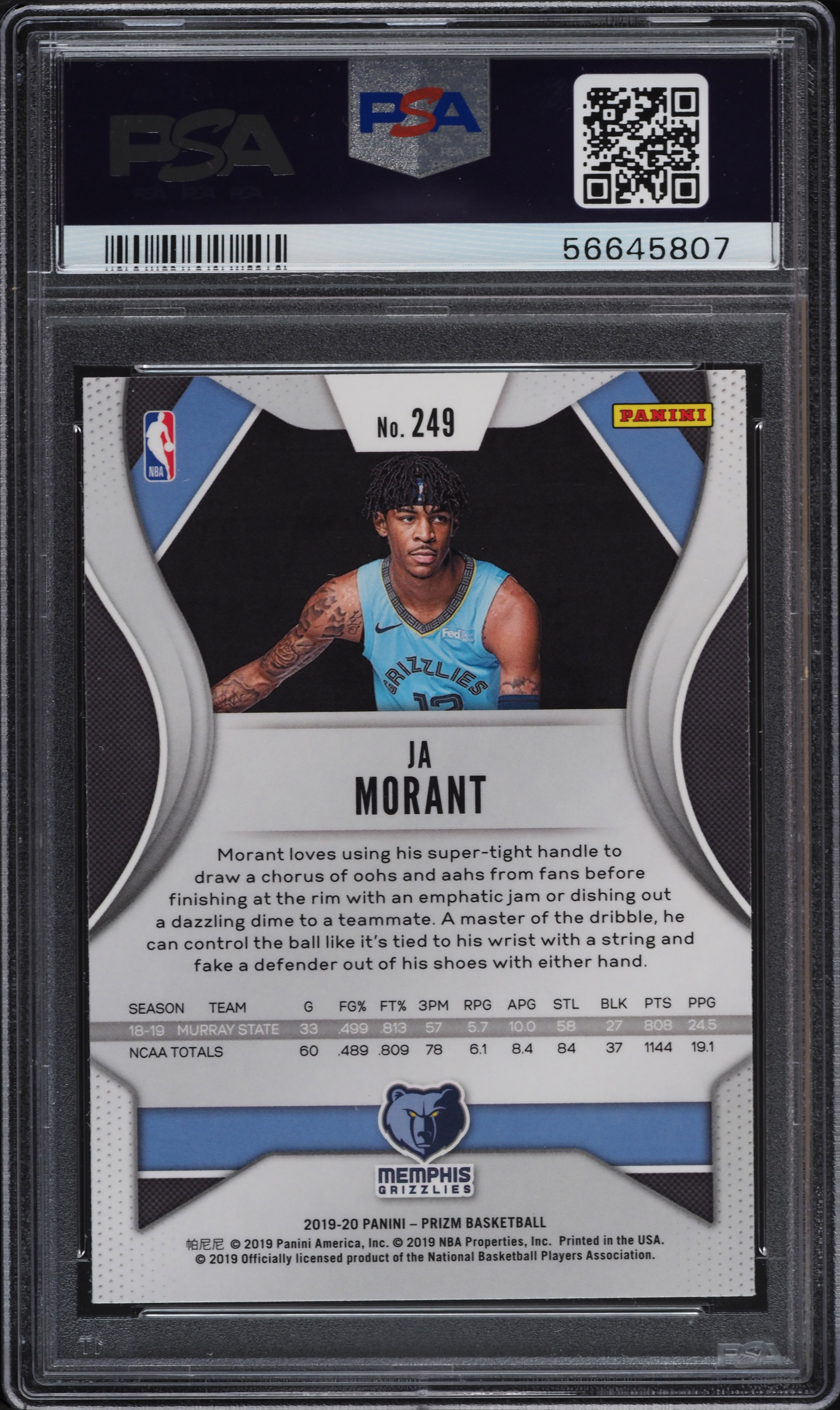 2019 Panini Prizm Ja Morant ROOKIE RC #249 PSA 10 GEM MINT on