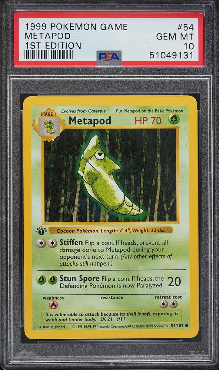 1995 metapod pokemon card value 1999 Pokemon Base Set Shadowless 1st Edition Metapod #54 CGC 9 MINT on  Fanatics Collect