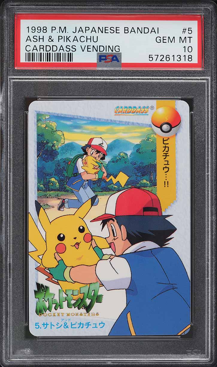 1998 Pokemon Japanese Bandai Carddass Vending Ash & Pikachu #5 PSA 10 GEM MINT