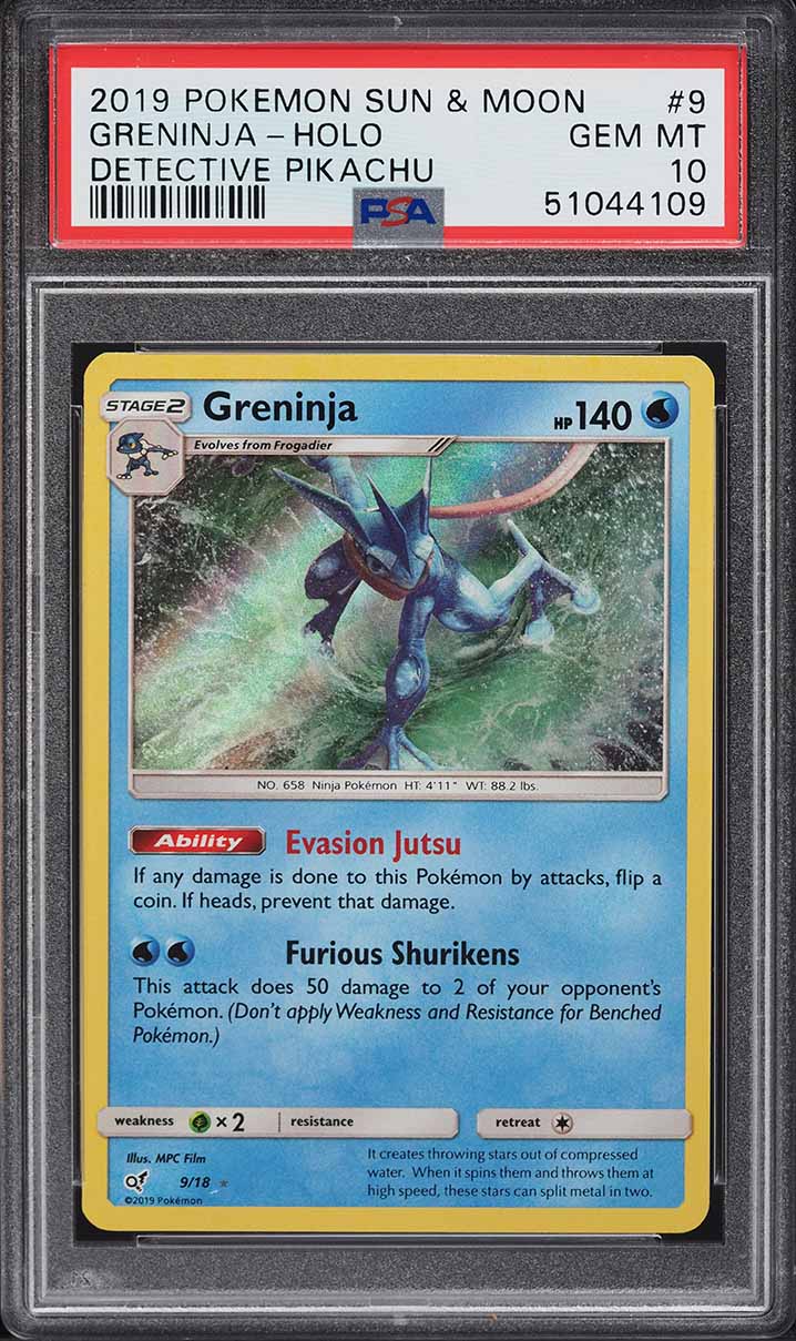2019 Pokemon Sun & Moon Detective Pikachu Holo Greninja #9 PSA 10