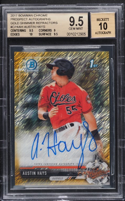 2017 Bowman Chrome Gold Shimmer Refractor Austin Hays ROOKIE AUTO /50 BGS 9.5