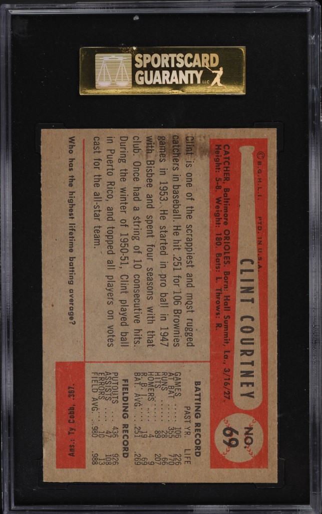 1954 Bowman Clint Courtney #69 SGC 7.5 NRMT+