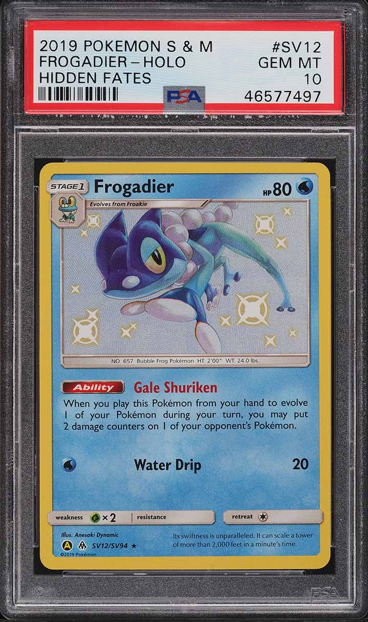 2019 Pokemon Sun & Moon Hidden Fates Shiny Frogadier #SV12 PSA 10 GEM MINT