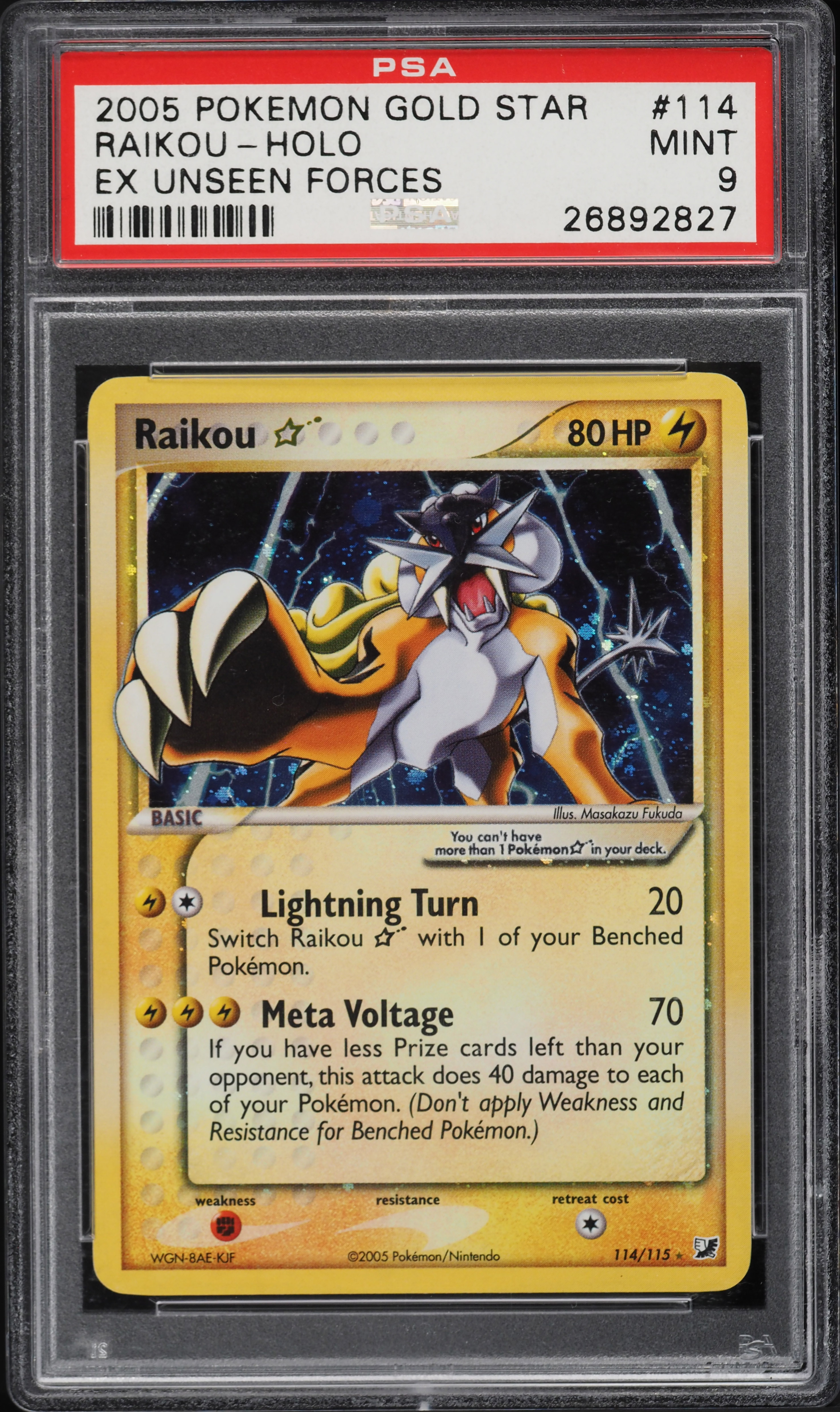 2005 Pokemon EX Unseen Forces Holo Raichu Gold Star #114 PSA 9