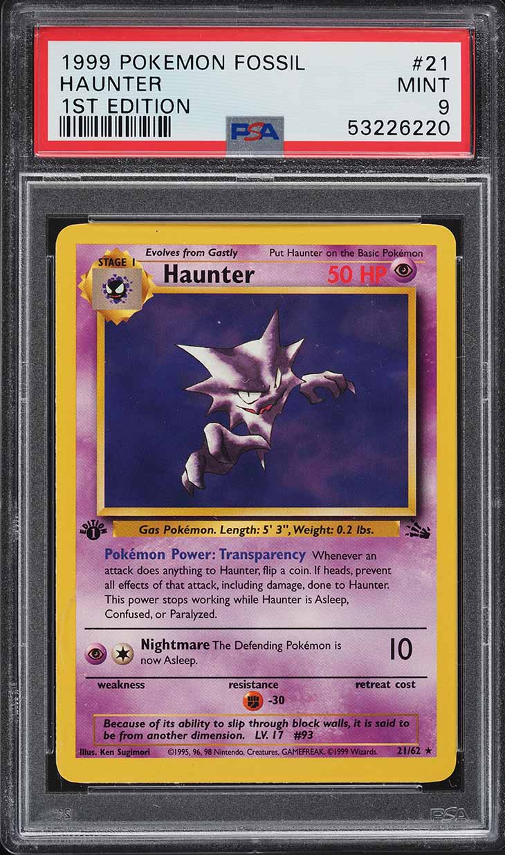 1999 Pokemon Fossil 1st Edition Haunter #21 PSA 9 MINT