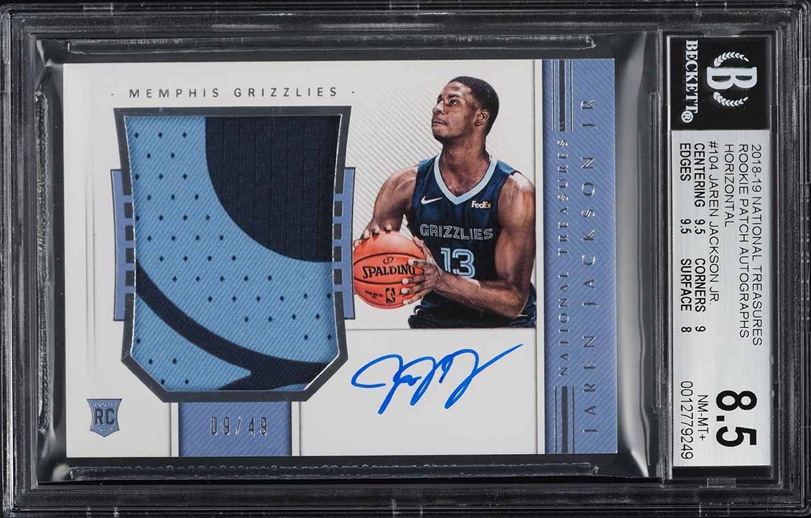 2018 National Treasures Jaren Jackson Jr. ROOKIE PATCH AUTO /49 BGS 8.5 NM-MT+