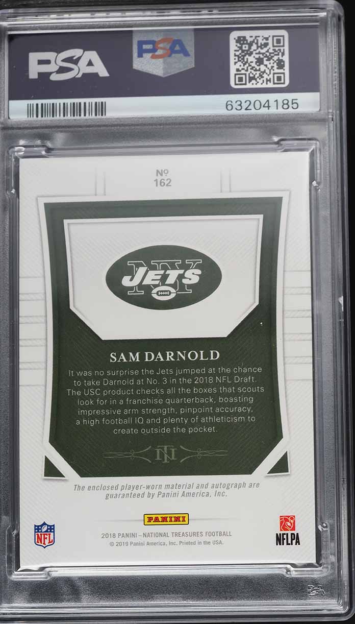 2018 National Treasures Silver Sam Darnold ROOKIE PATCH AUTO /25 #162 PSA 9 MINT