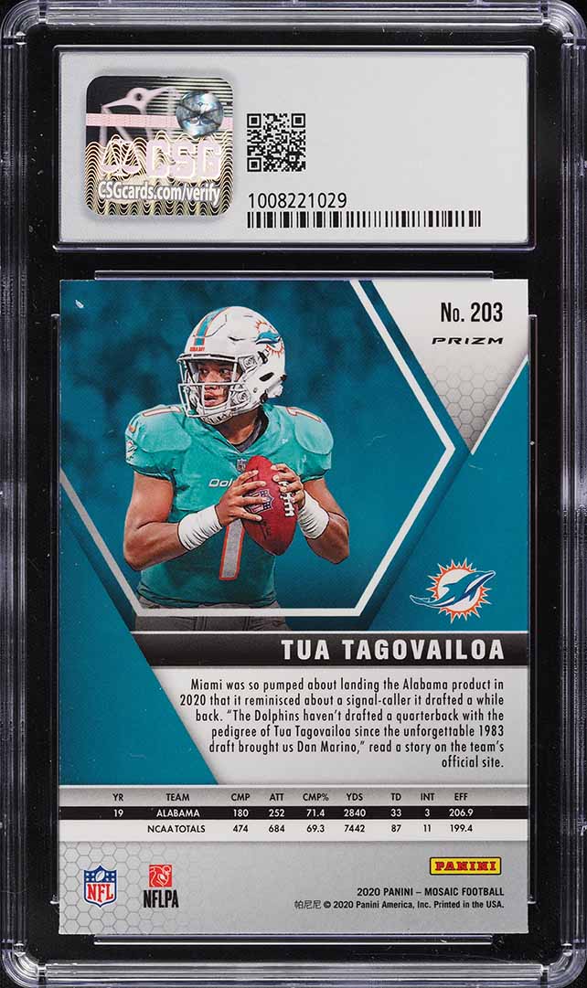 2020 Panini Mosaic Silver Prizm Tua Tagovailoa ROOKIE #203 CSG 9.5 GEM MINT