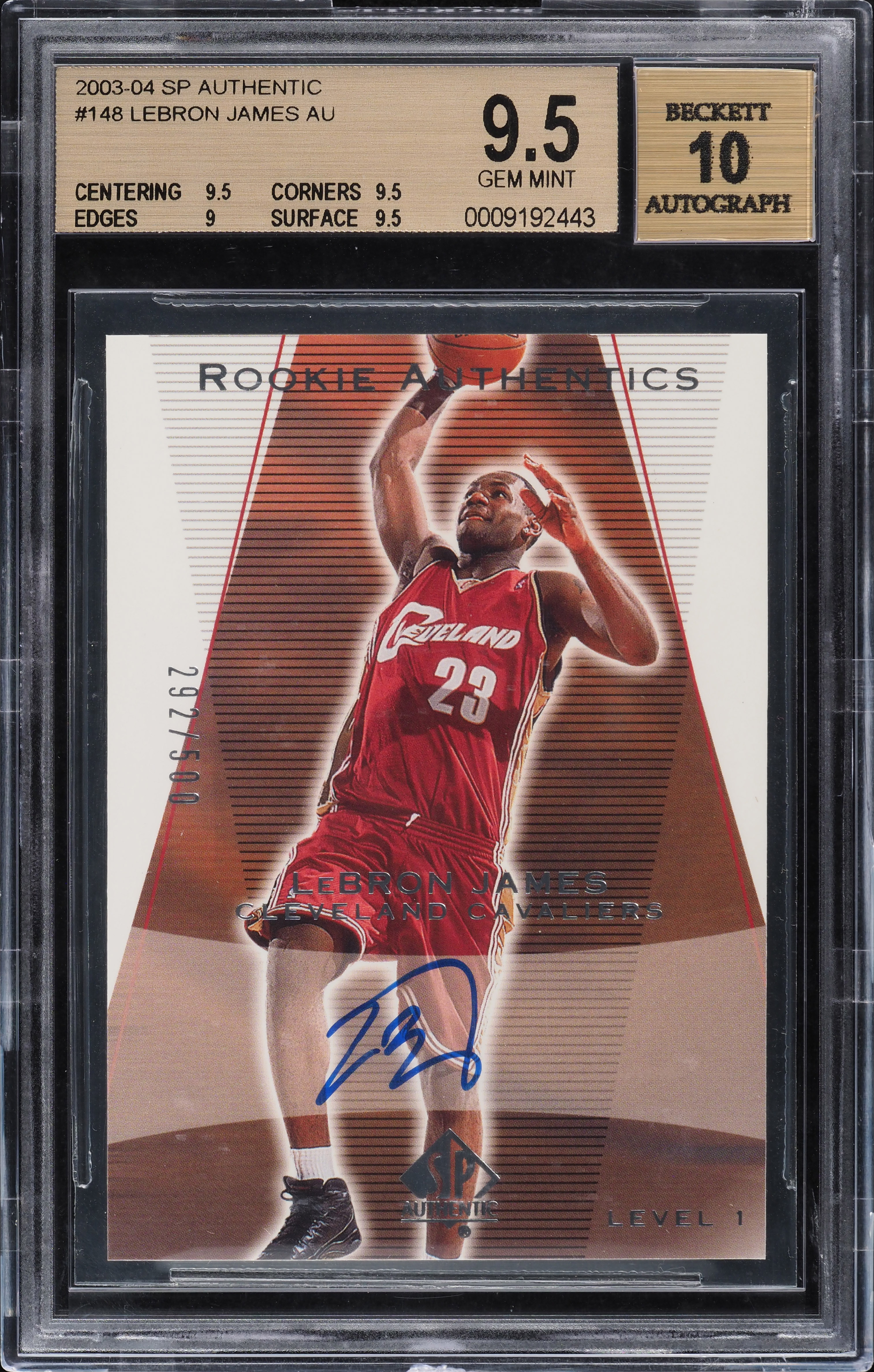 2003 SP Authentic LeBron James ROOKIE AUTO /500 #148 BGS 9.5 GEM