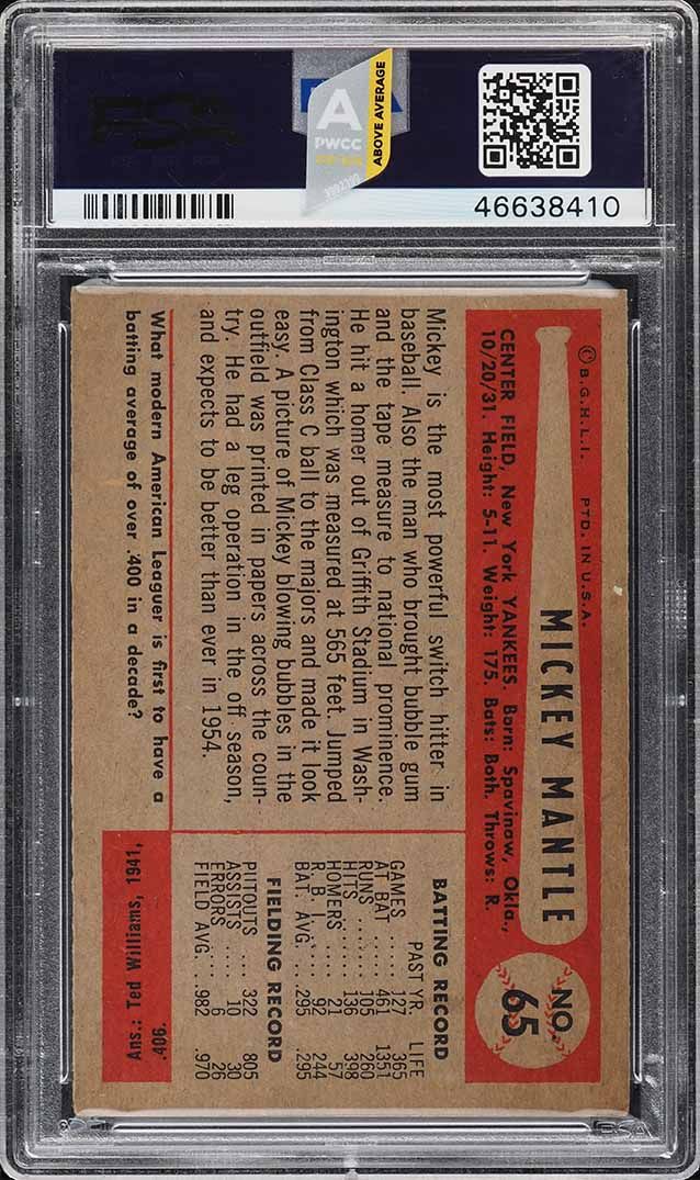 1954 Bowman Mickey Mantle #65 PSA 6.5 EXMT+ (PWCC-A)