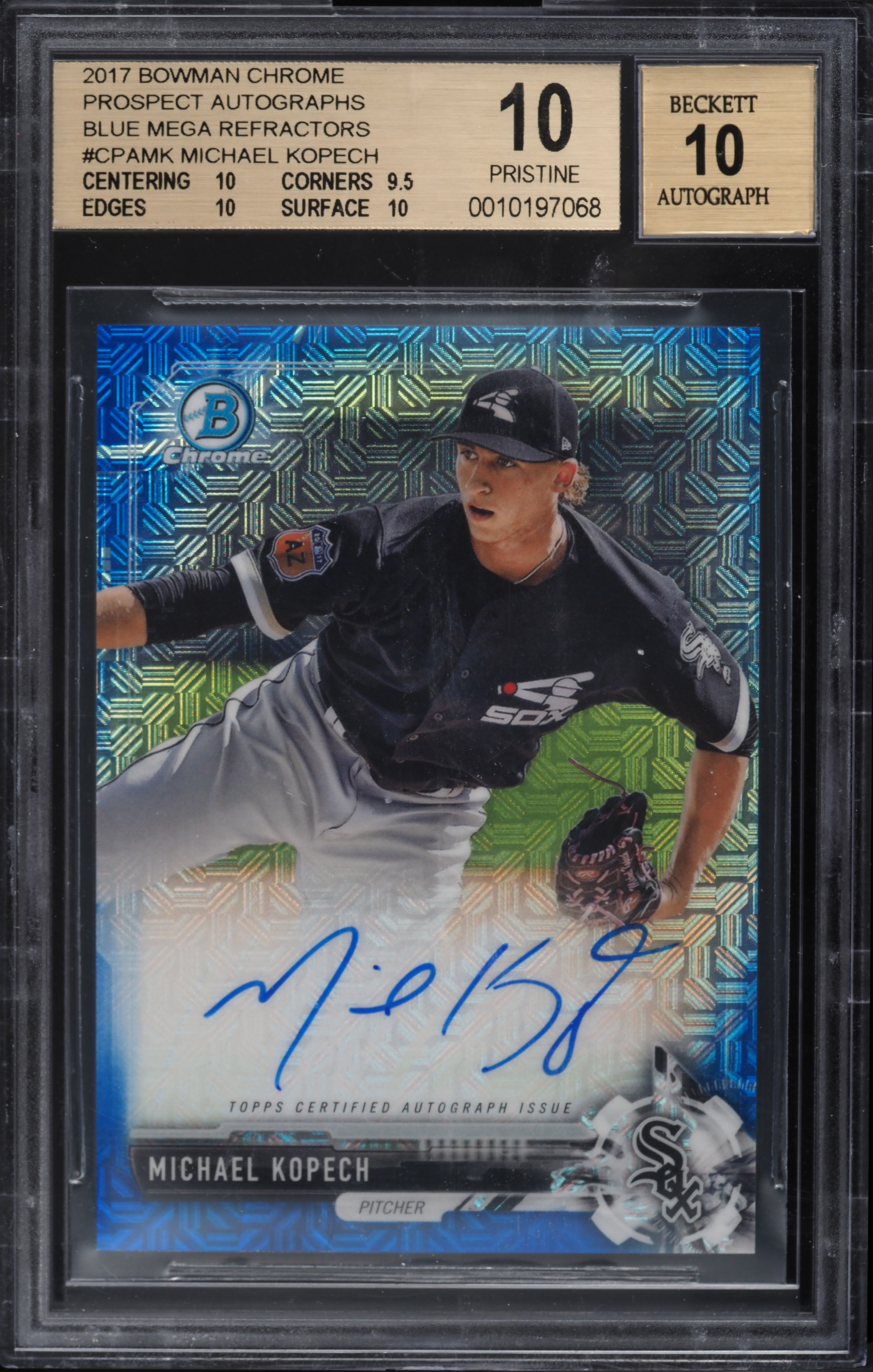 2017 Bowman Chrome Blue Mega Refractor Michael Kopech ROOKIE AUTO 