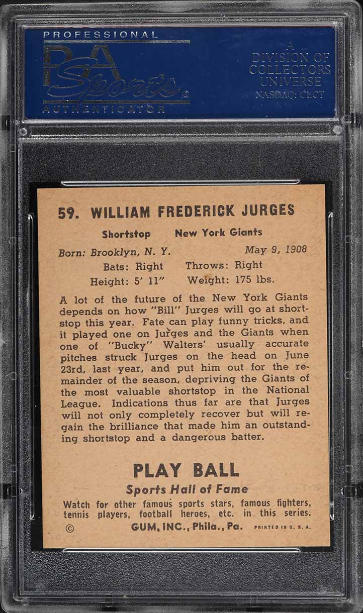 1941 Play Ball Bill Jurges #59 PSA 8 NM-MT