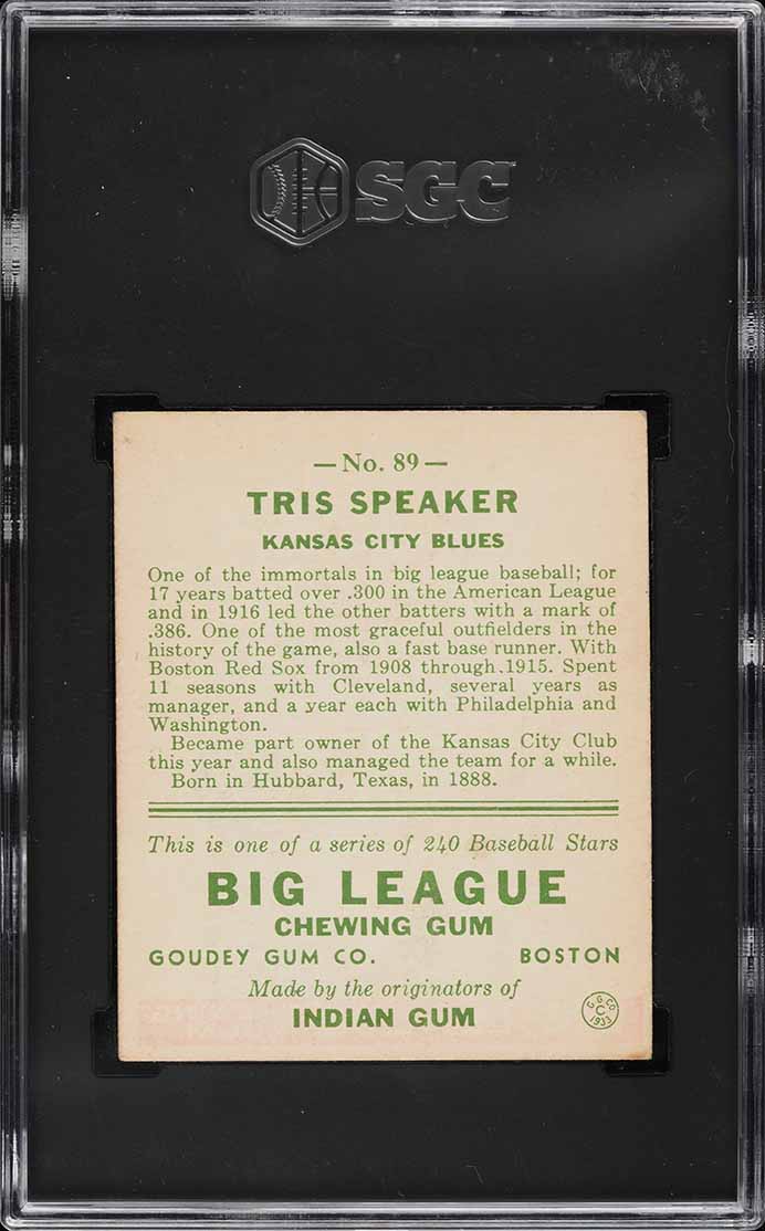 1933 Goudey Tris Speaker #89 SGC 4 VGEX