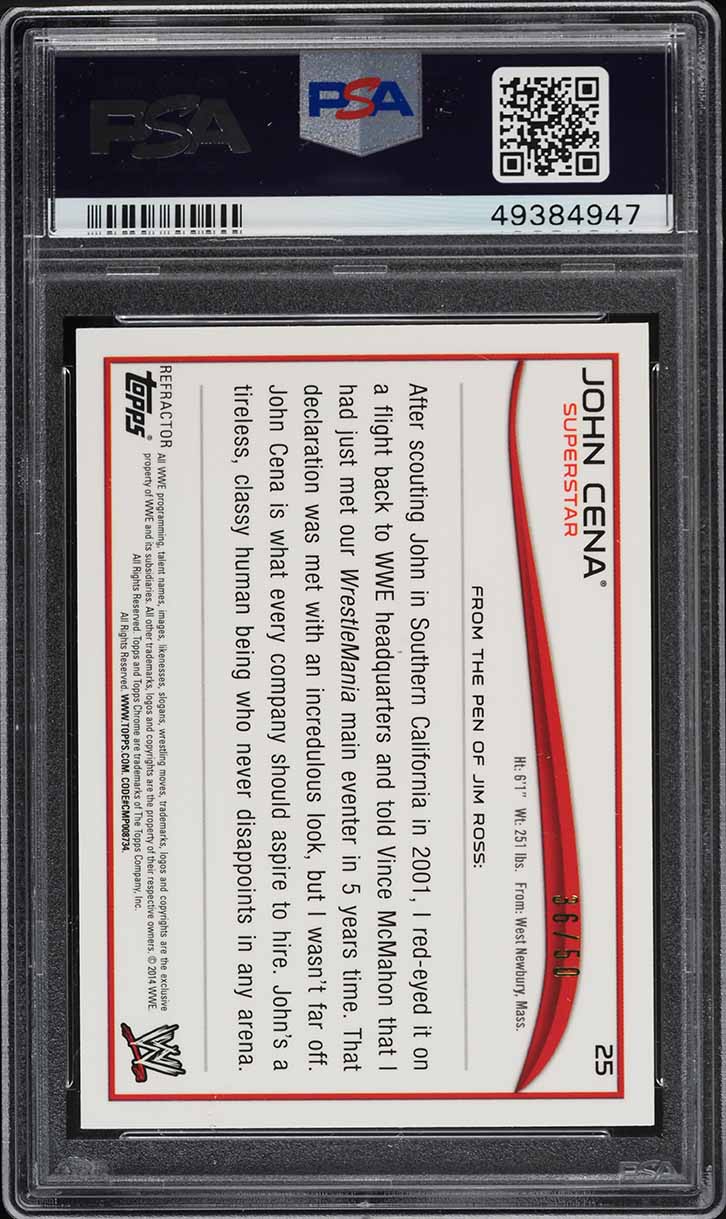 2014 Topps Chrome WWE Gold Refractor John Cena /50 #25 PSA 10 GEM