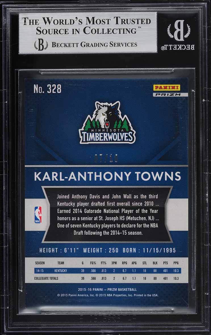 2015 Panini Prizm Gold Karl-Anthony Towns ROOKIE /10 #328 BGS 9 MINT