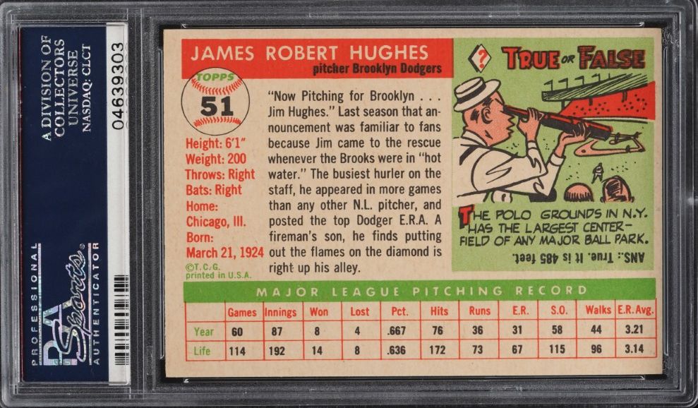 1955 Topps Jim Hughes #51 PSA 9 MINT