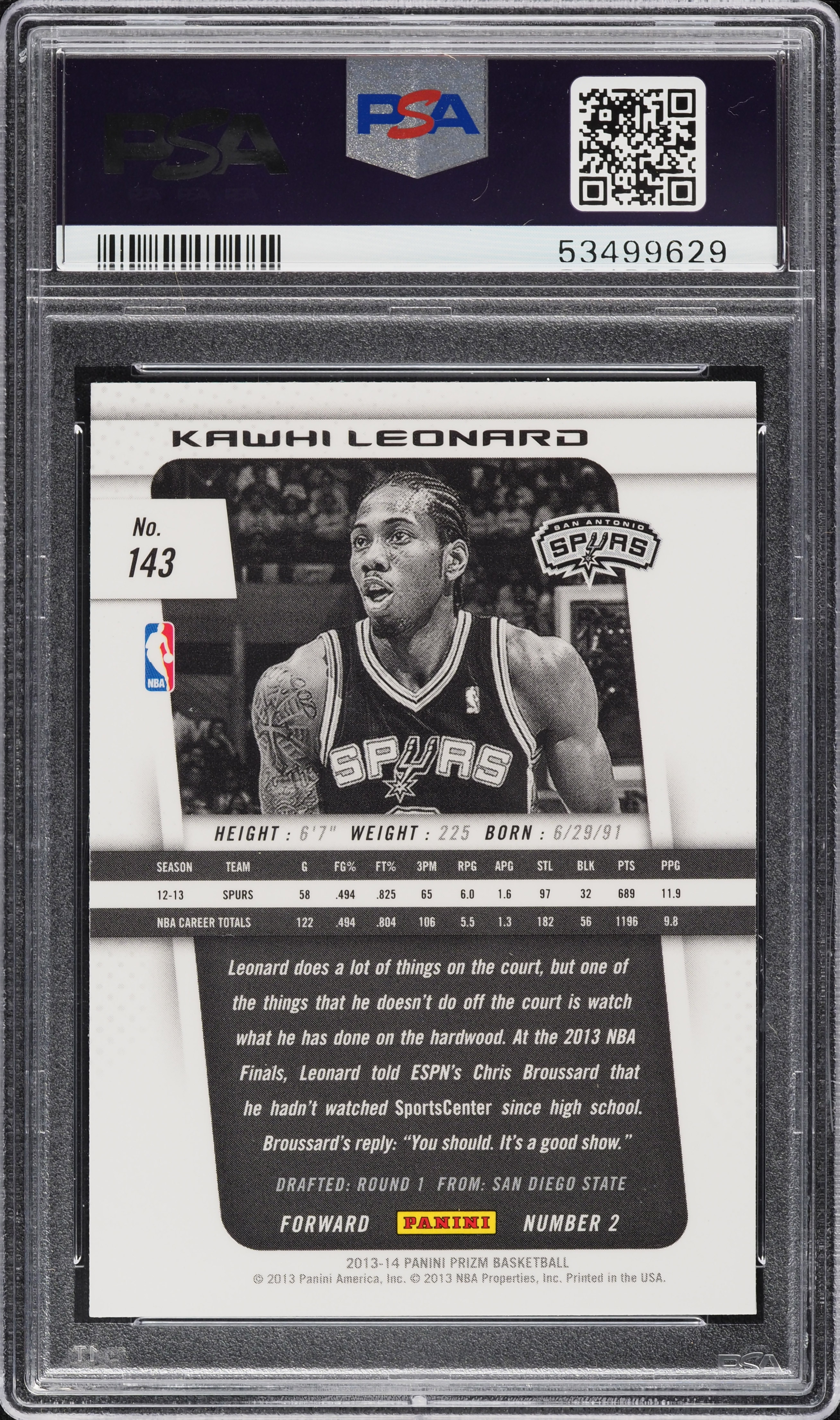 2013 Panini Prizm Kawhi Leonard #143 PSA 10 GEM MINT on Fanatics