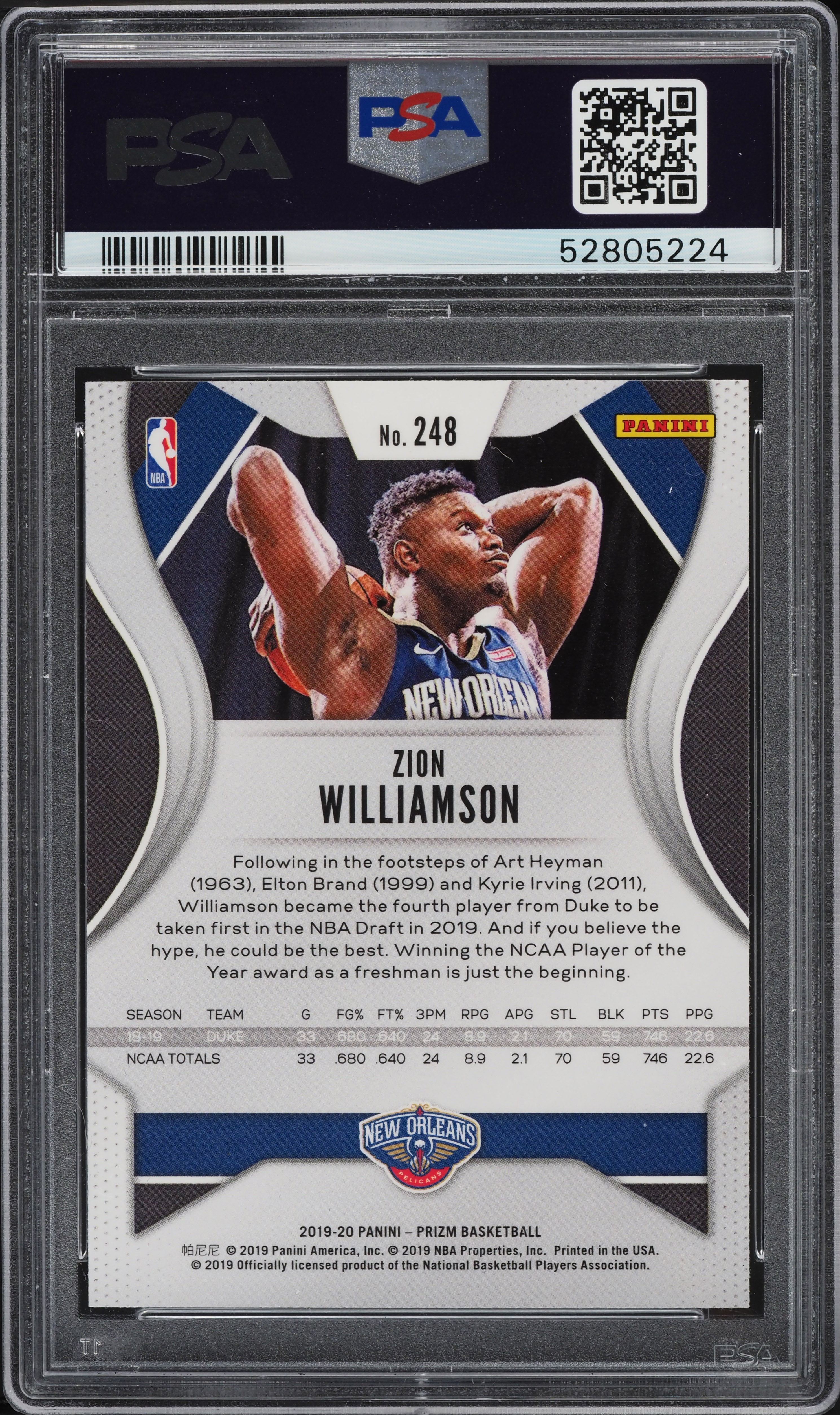 その他 2019-20 panini prizm Zion Williamson RC 2019 Panini Prizm Zion Williamson ROOKIE #248 PSA 10 GEM MINT on