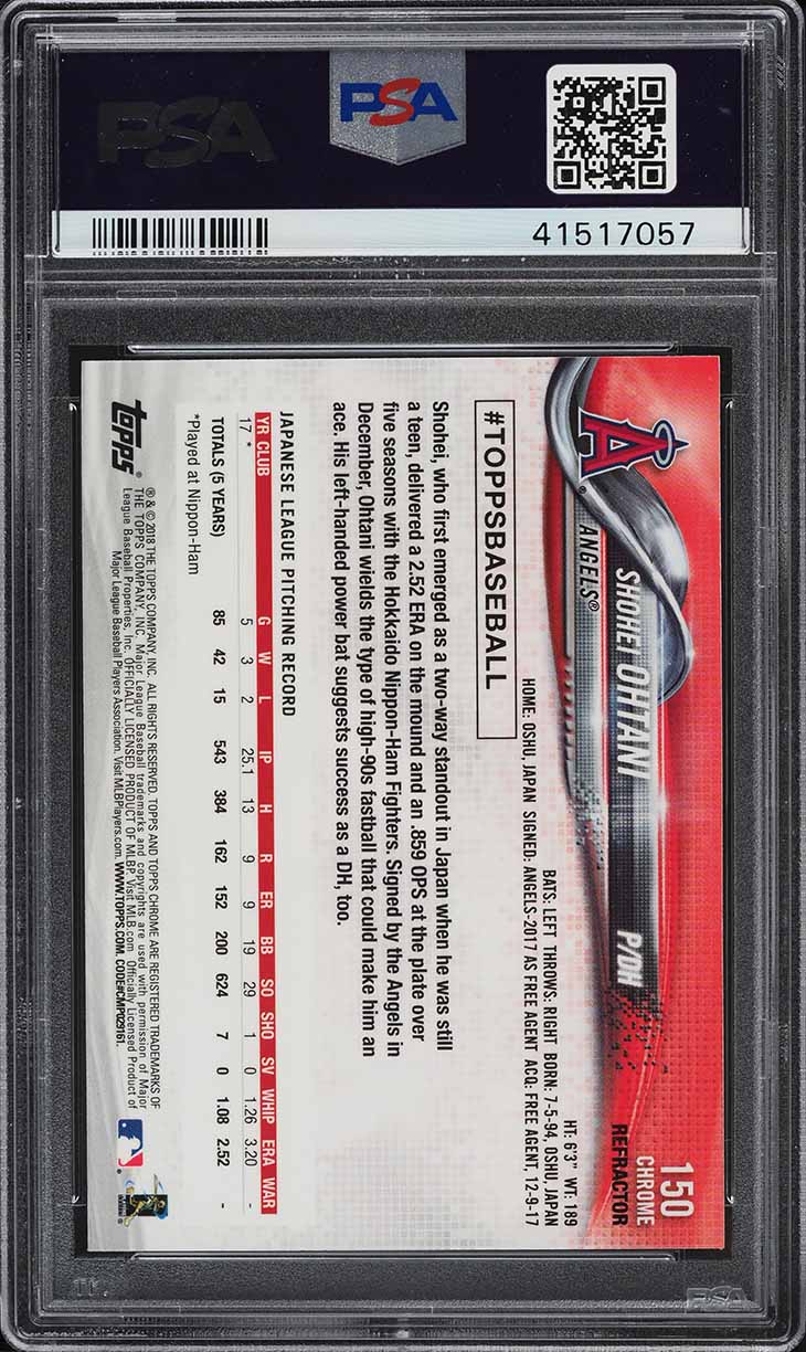 2018 Topps Chrome Pink Refractor Shohei Ohtani ROOKIE #150 PSA 10 GEM MINT