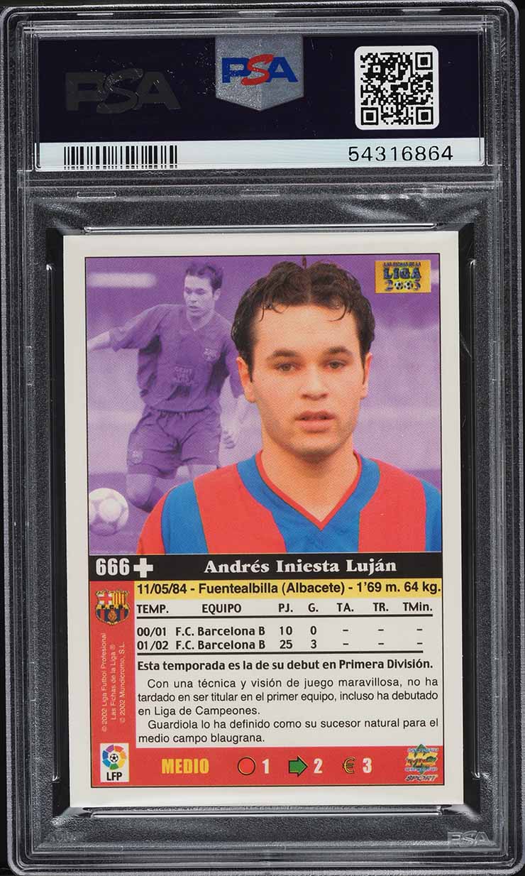 2002 Mundi Cromo Liga Soccer Andres Iniesta Lujan ROOKIE #666 PSA