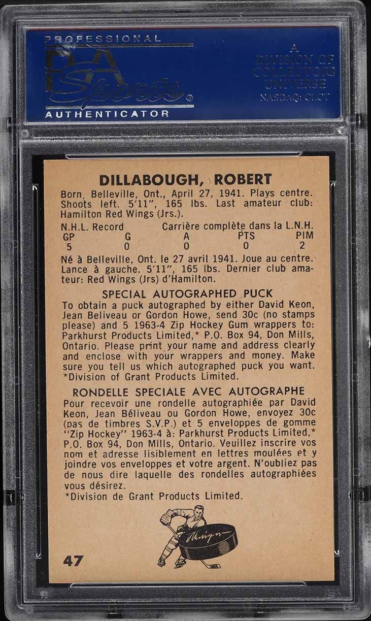 1963 Parkhurst Bob Dillabough ROOKIE #47 PSA 8 NM-MT
