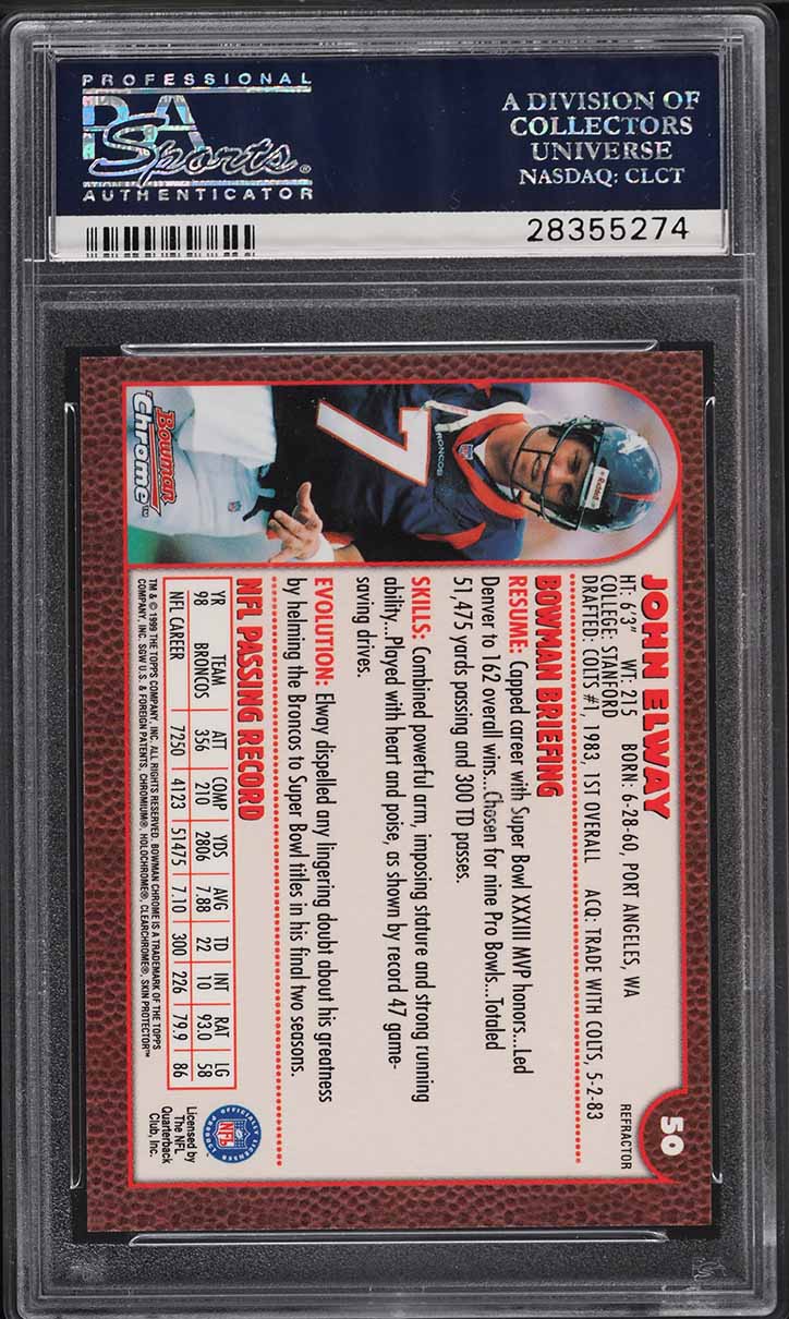 1999 Bowman Chrome Gold Refractor John Elway #50 PSA 10 GEM MINT