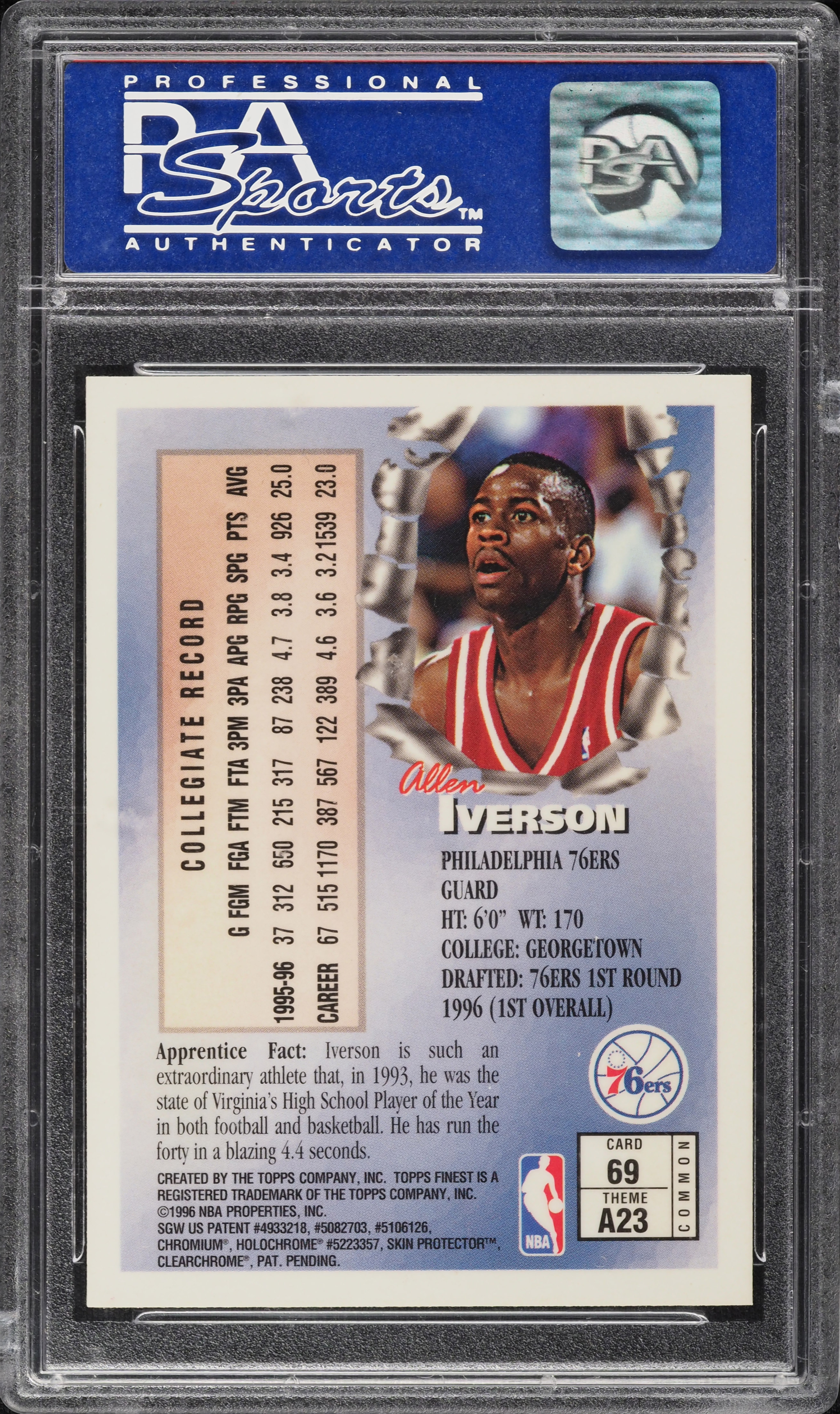 1996 Finest Basketball Allen Iverson ROOKIE #69 PSA 10 GEM MINT on