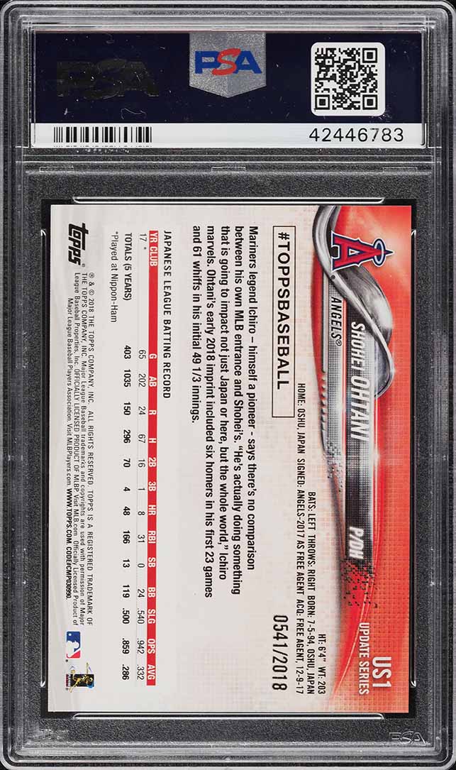 2018 Topps Update Pitching Gold Shohei Ohtani ROOKIE /2018 #US1 PSA 10 GEM MINT