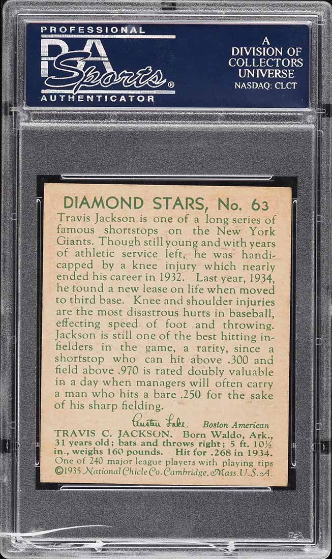 1935 Diamond Stars Stonewall Jackson #63 PSA 6 EXMT
