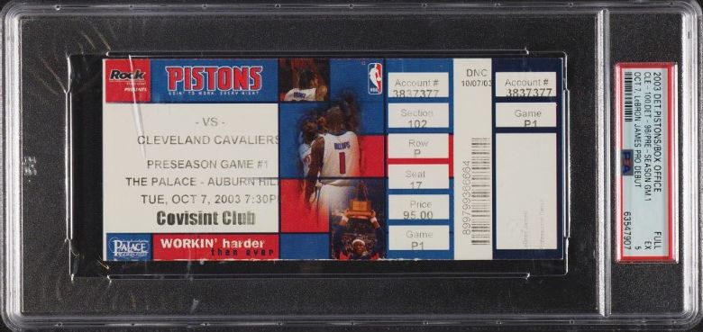 2003 Detroit Pistons Cleveland Cavilers Full Ticket LEBRON JAMES PRO DEBUT PSA 5