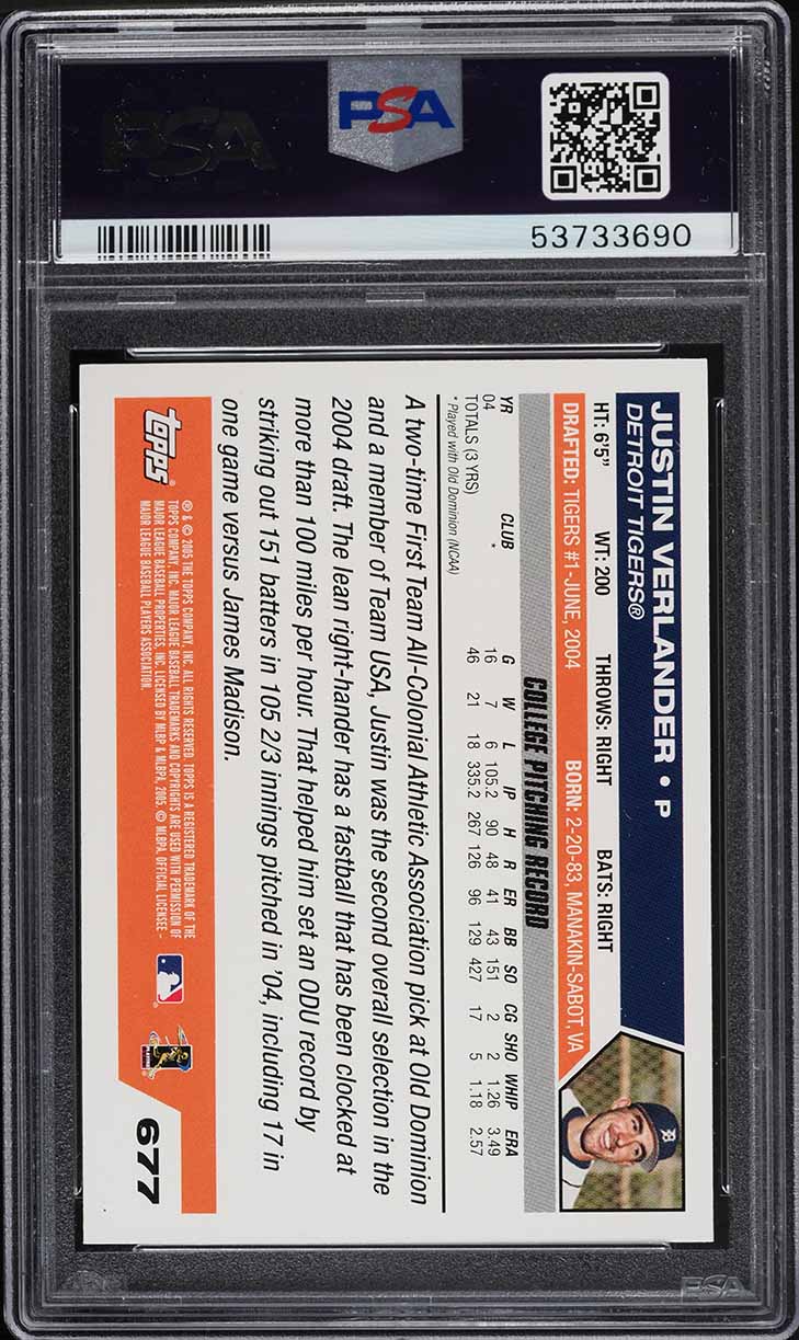 2005 Topps Justin Verlander ROOKIE #677 PSA 9 MINT