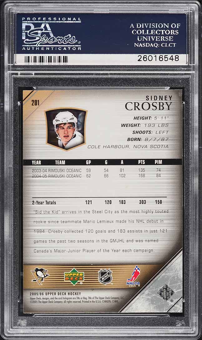 2005 Upper Deck Young Guns Sidney Crosby ROOKIE #201 PSA 10 GEM MINT