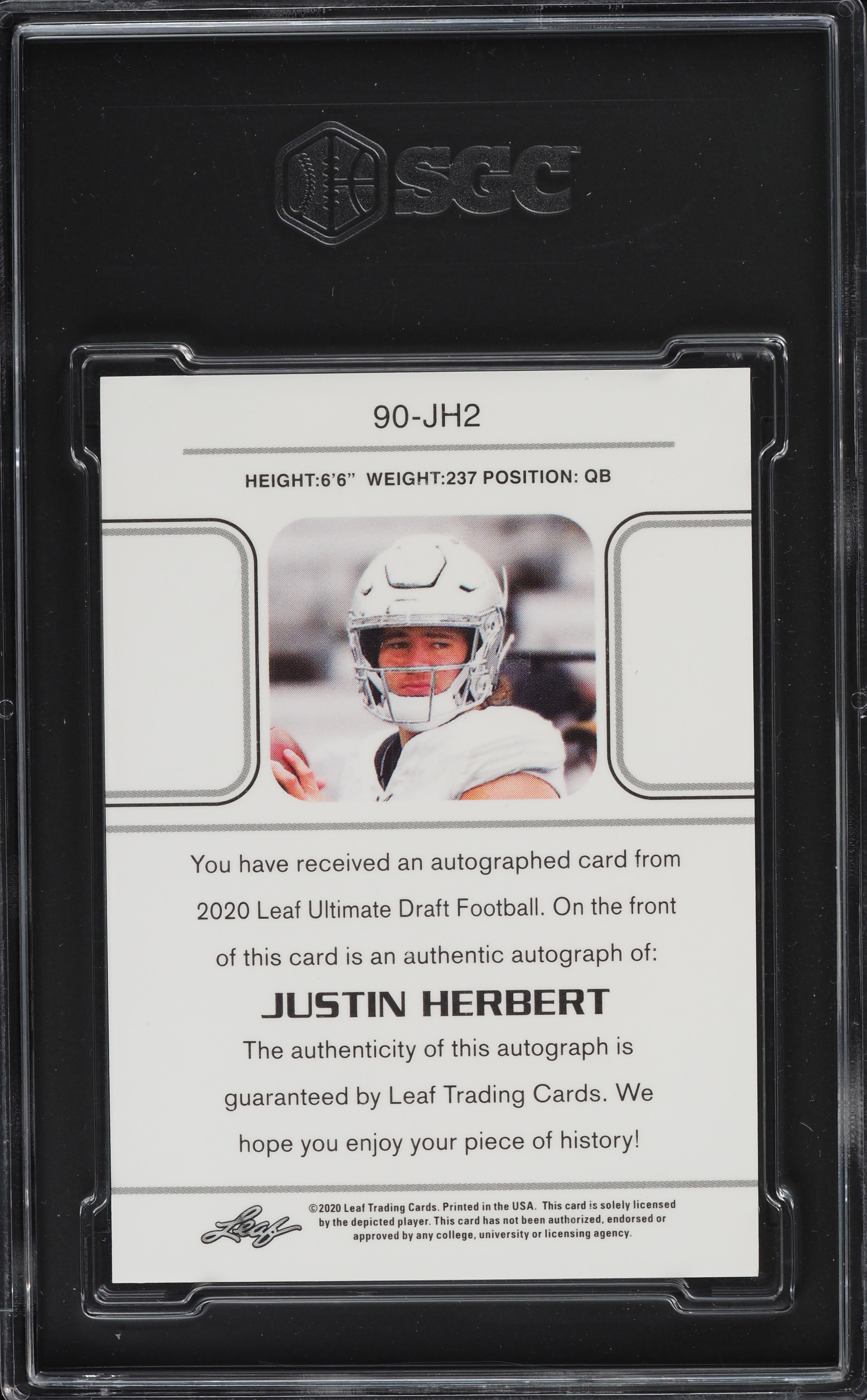 2020 Leaf Ultimate Draft '90 Justin Herbert ROOKIE AUTO /30 #90