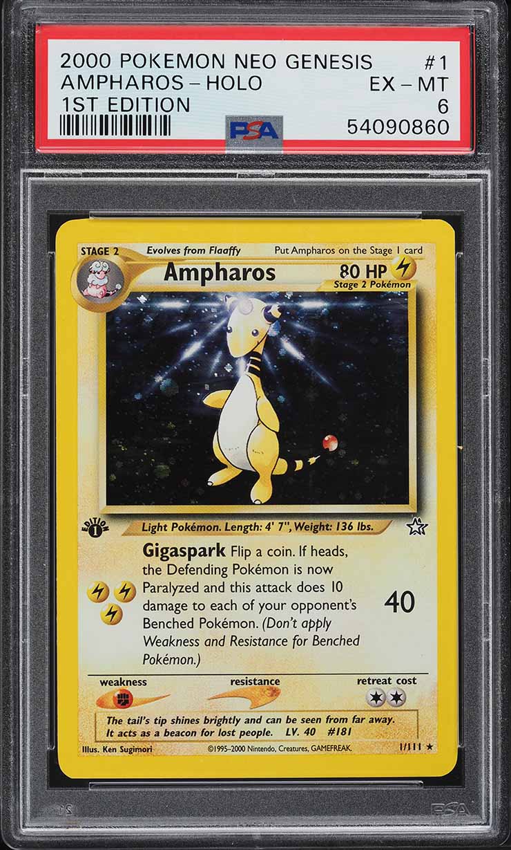 2000 Pokemon Neo Genesis 1st Edition Holo Ampharos #1 PSA 6 EXMT