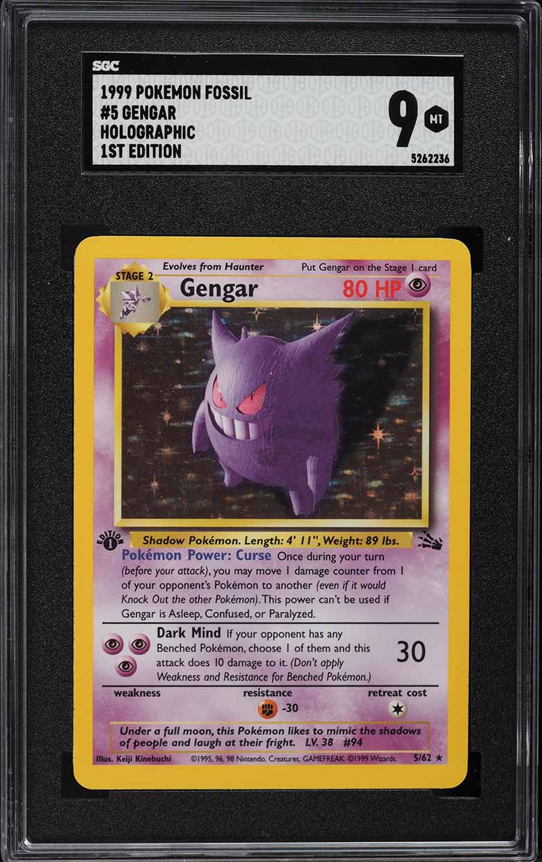 1999 Pokemon Fossil 1st Edition Holo Gengar #5 SGC 9 MINT