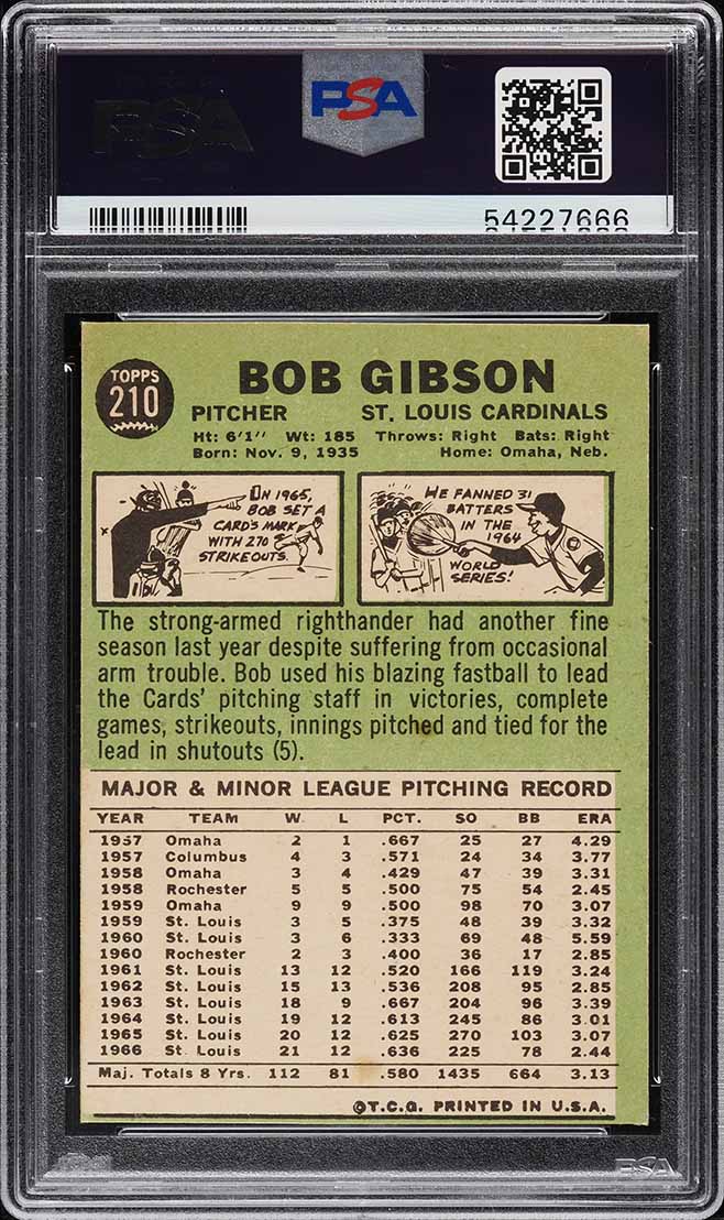 1967 Topps Bob Gibson #210 PSA 6 EXMT