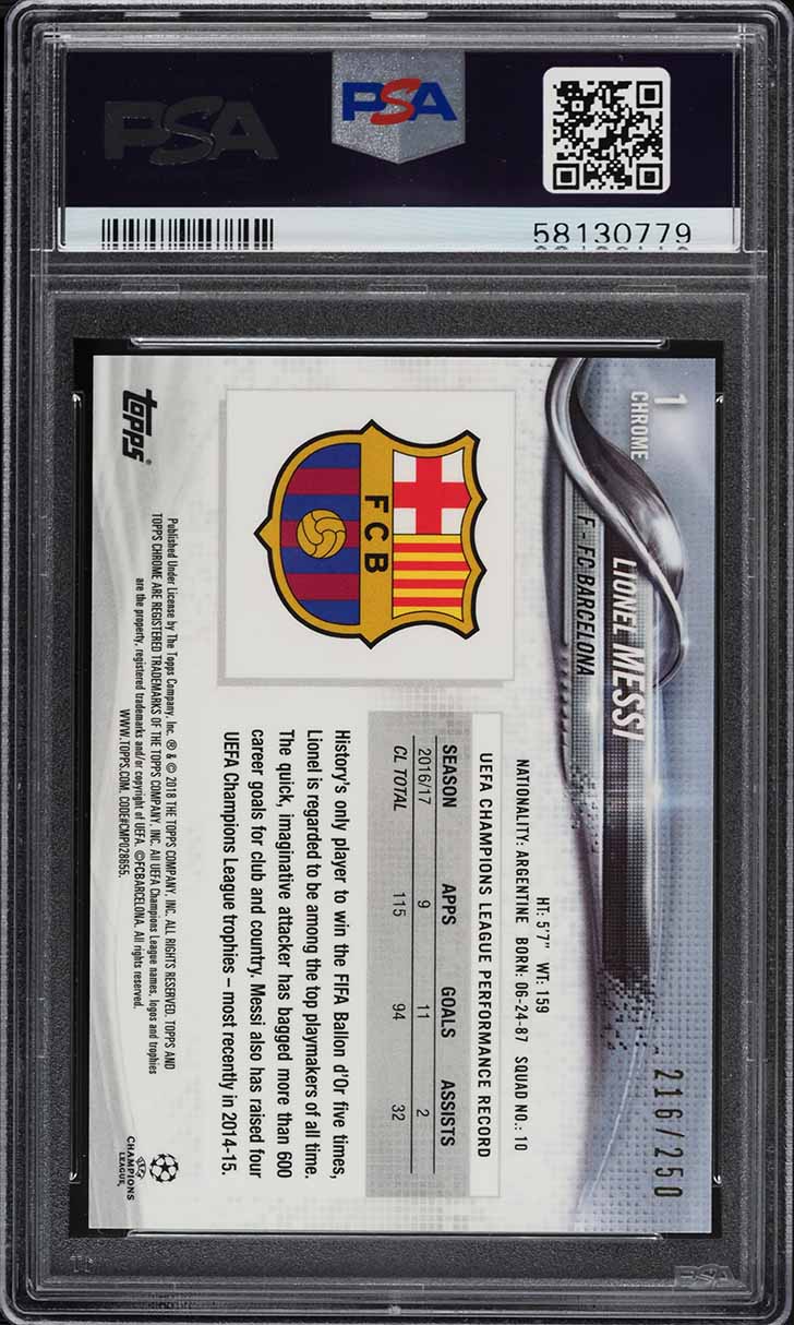 2017 Topps Chrome UEFA Purple Refractor Lionel Messi /250 #1 PSA 10 GEM MINT on Fanatics Collect 2017 Topps Chrome UEFA Purple Refractor Lionel Messi /250 #1 PSA 10 GEM MINT on Fanatics Collect