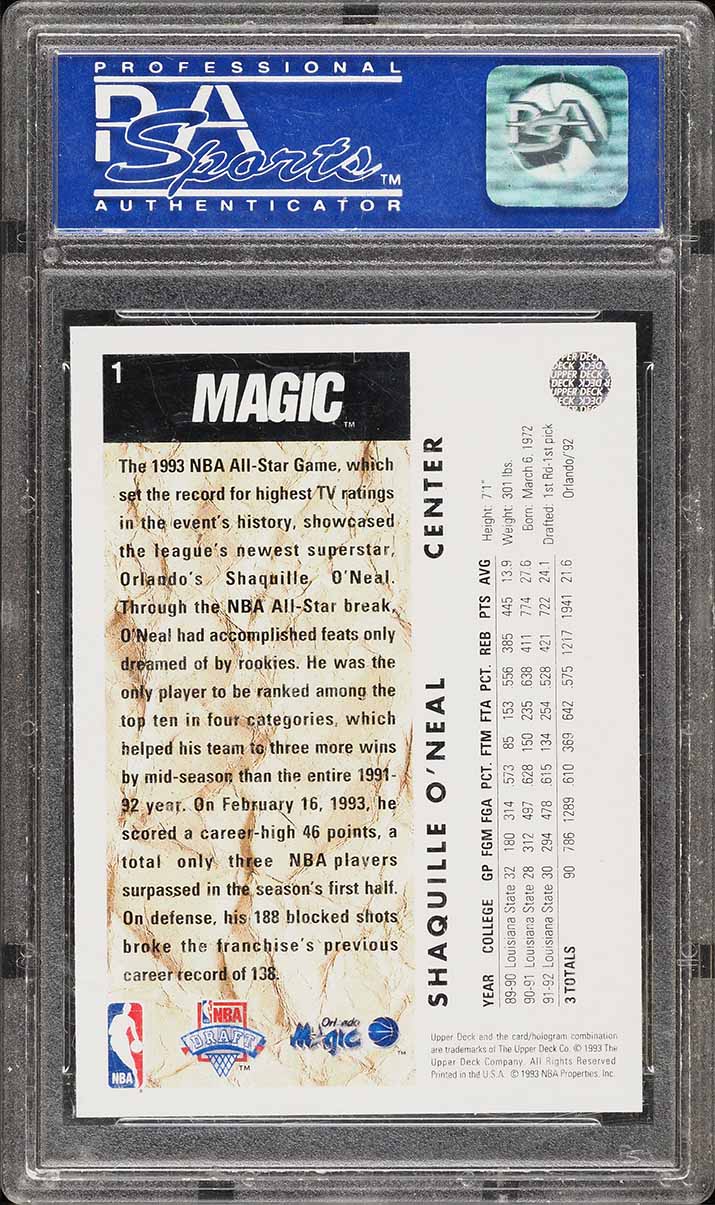1992 Upper Deck Basketball Shaquille O'Neal ROOKIE #1 PSA 9 MINT