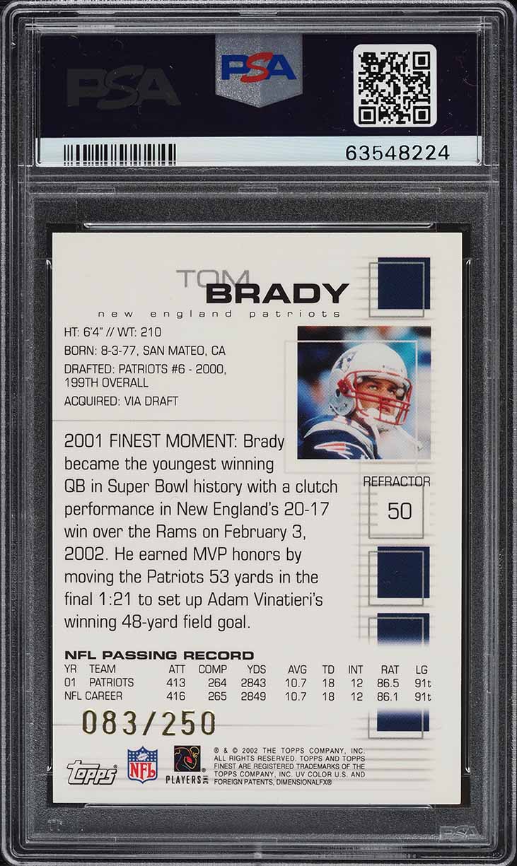 2002 Finest Refractor Tom Brady /250 #50 PSA 8 NM-MT