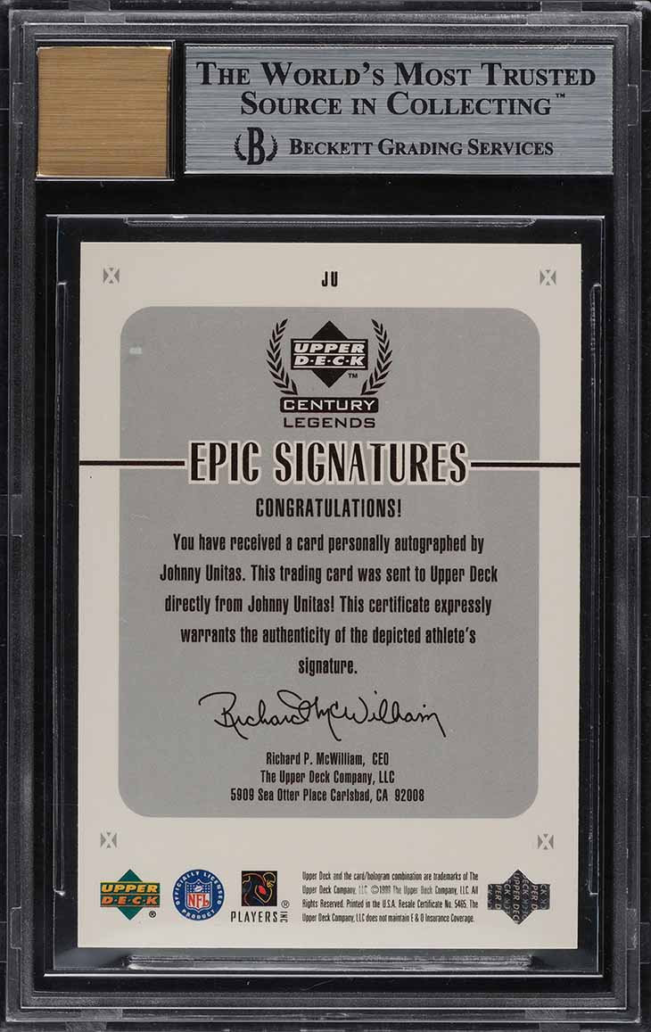 1999 Upper Deck Century Legends Epic Signatures Johnny Unitas AUTO BGS 9 MINT