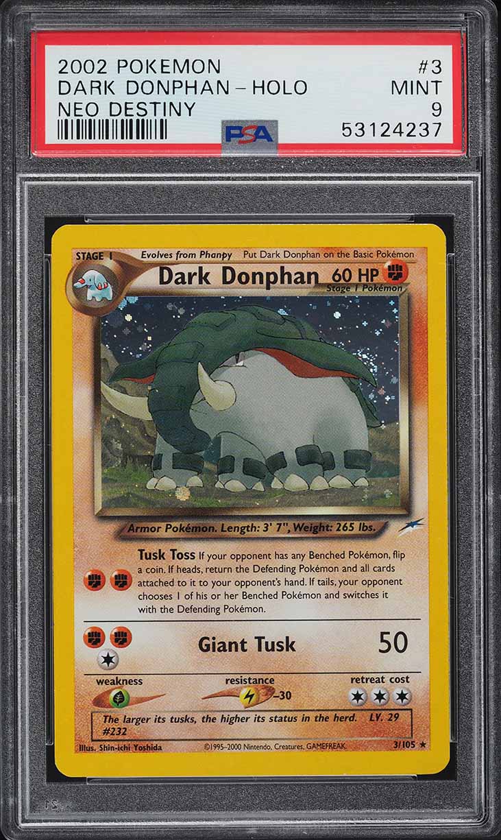 2002 Pokemon Neo Destiny Holo Dark Donphan #3 PSA 9 MINT