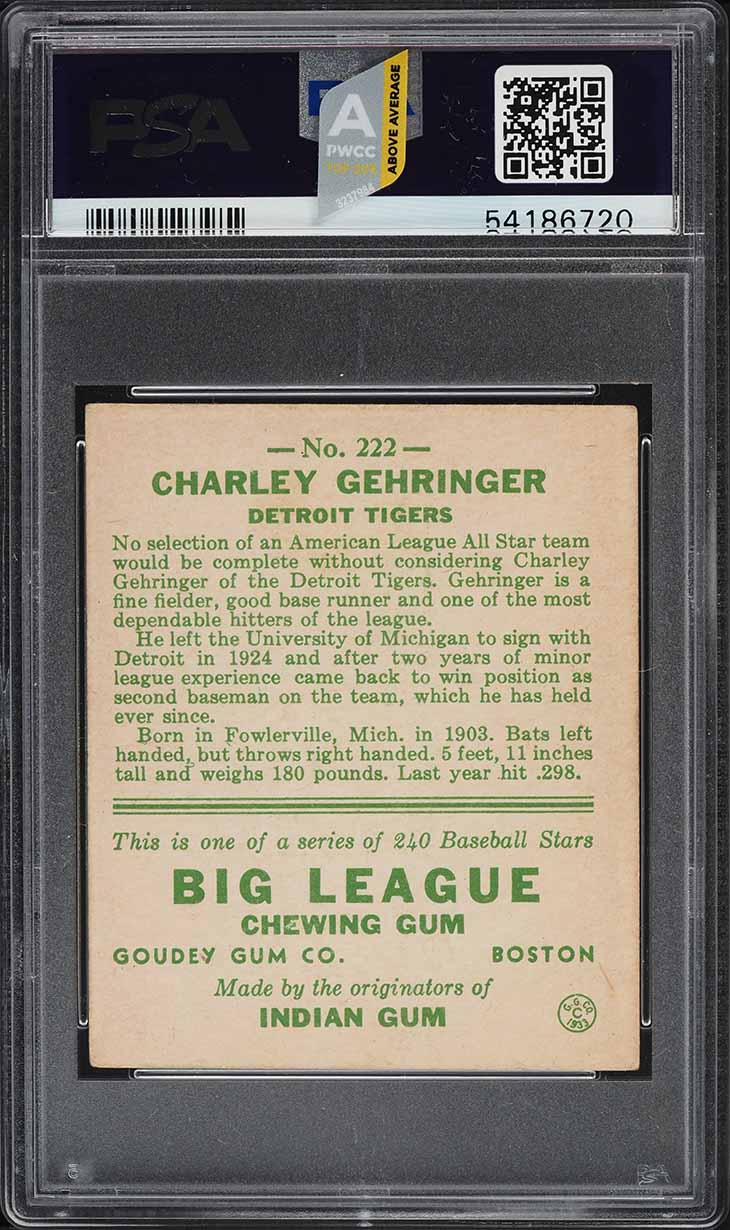 1933 Goudey Charley Gehringer #222 PSA 4 VGEX (PWCC-A)